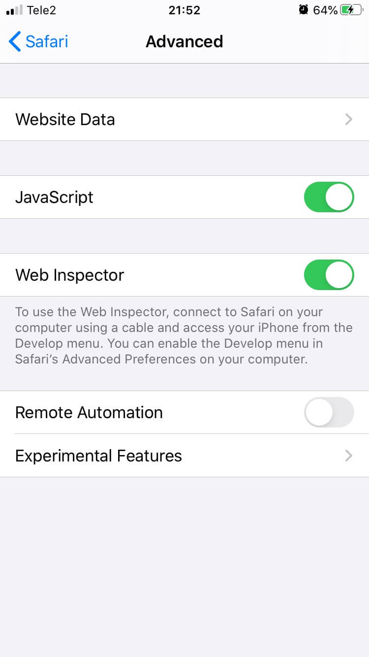Enable inspect element on iPhone
