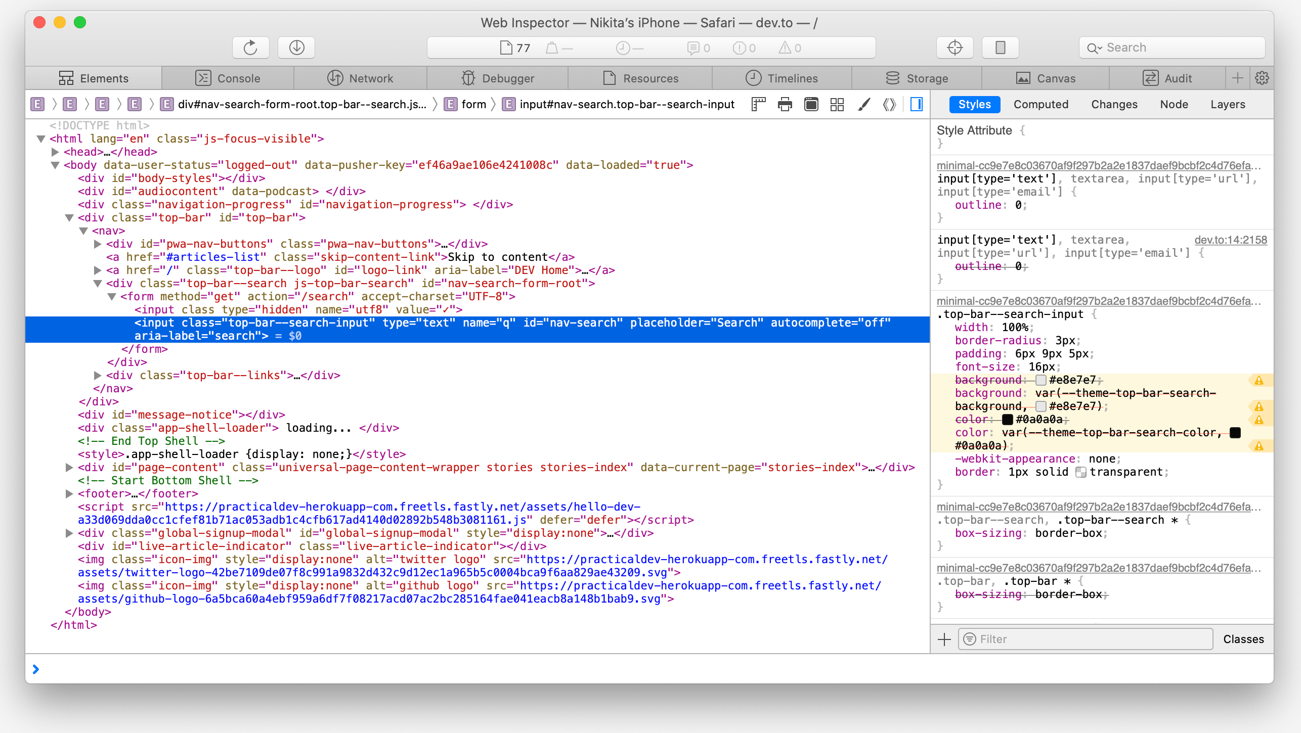 web inspector iphone