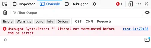 Unterminated string literal error in Firefox