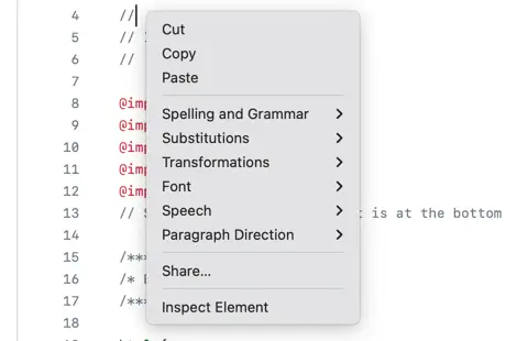 Safari context menu with cut, copy and paste