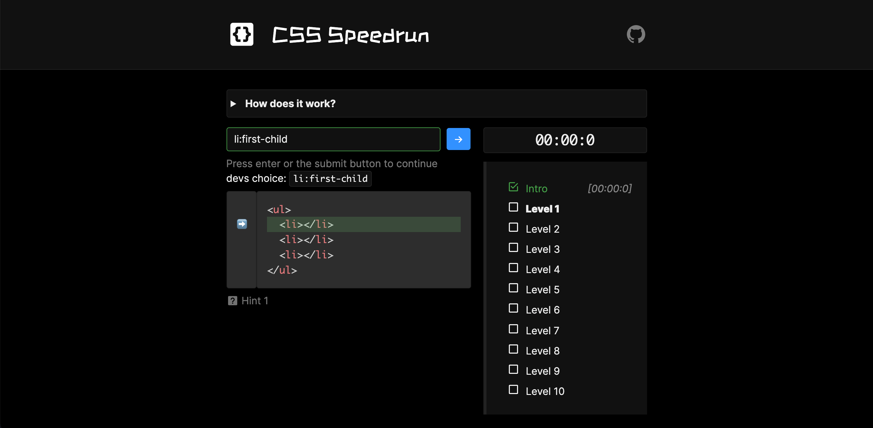 CSS Speedrun game