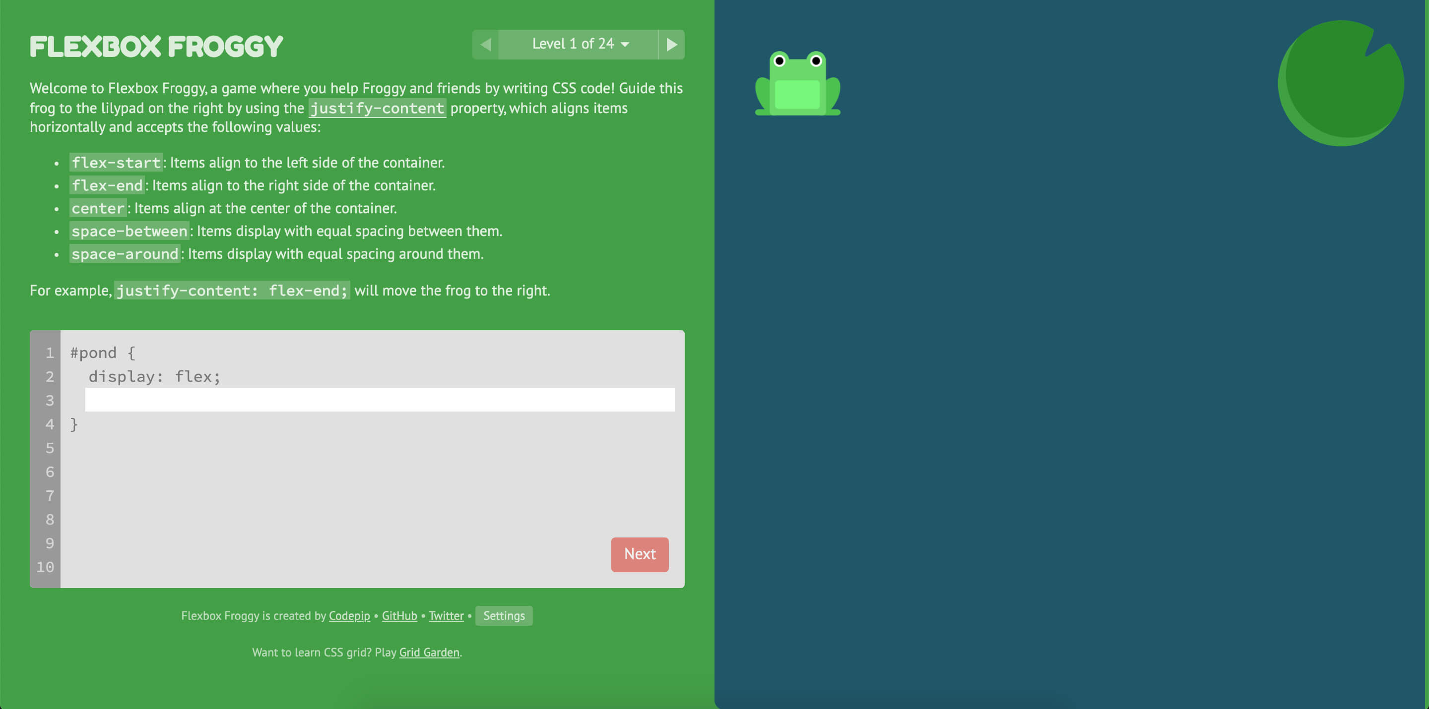 Flexbox Froggy game