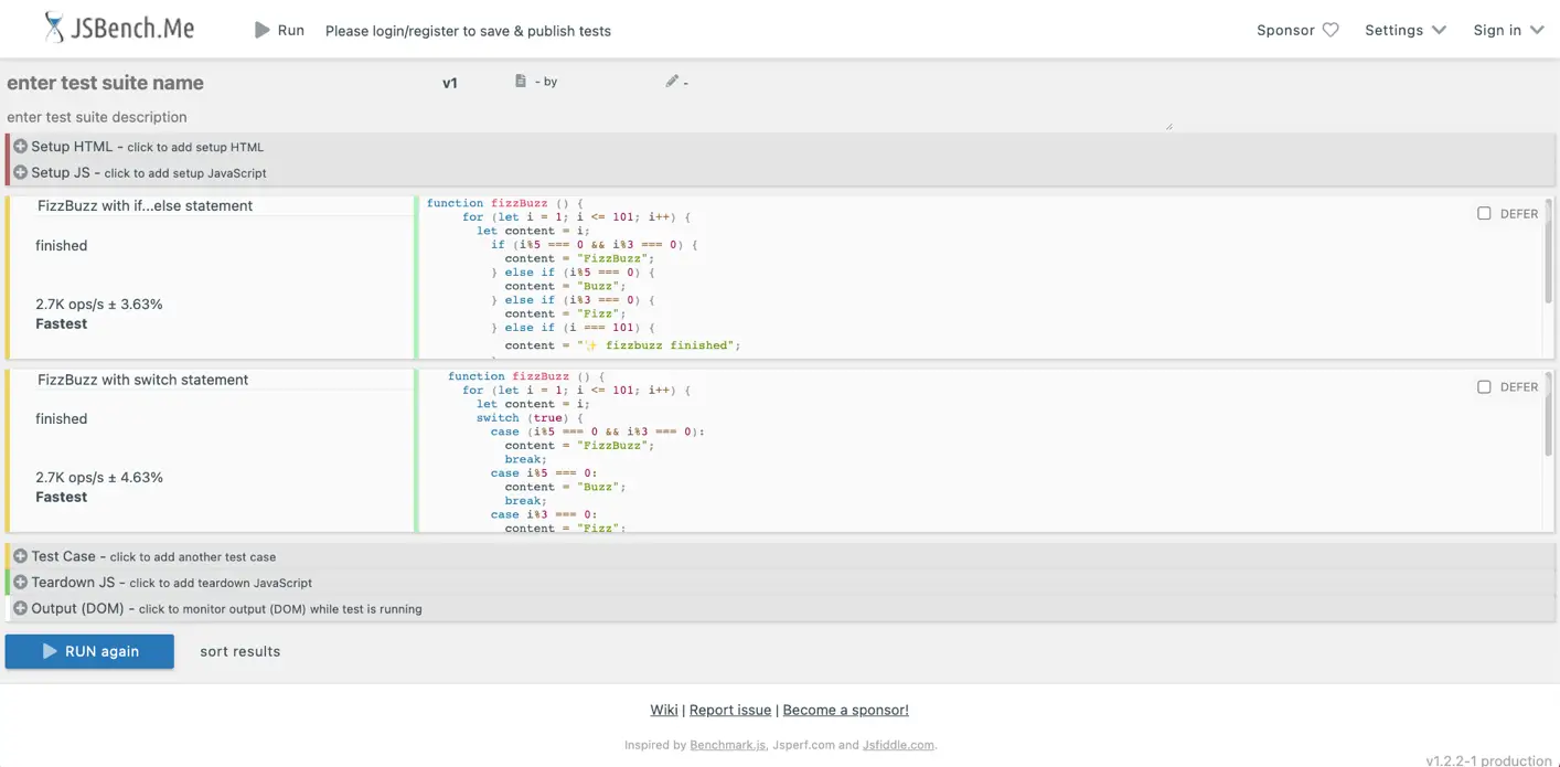 JSBench.me performance benchmarking tool