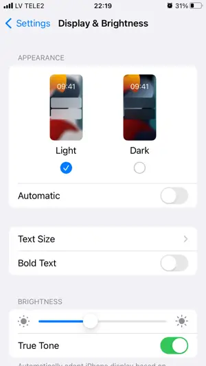 Color theme settings on an iPhone