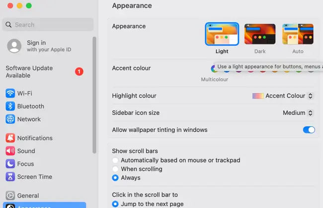 Color theme settings on a MAC